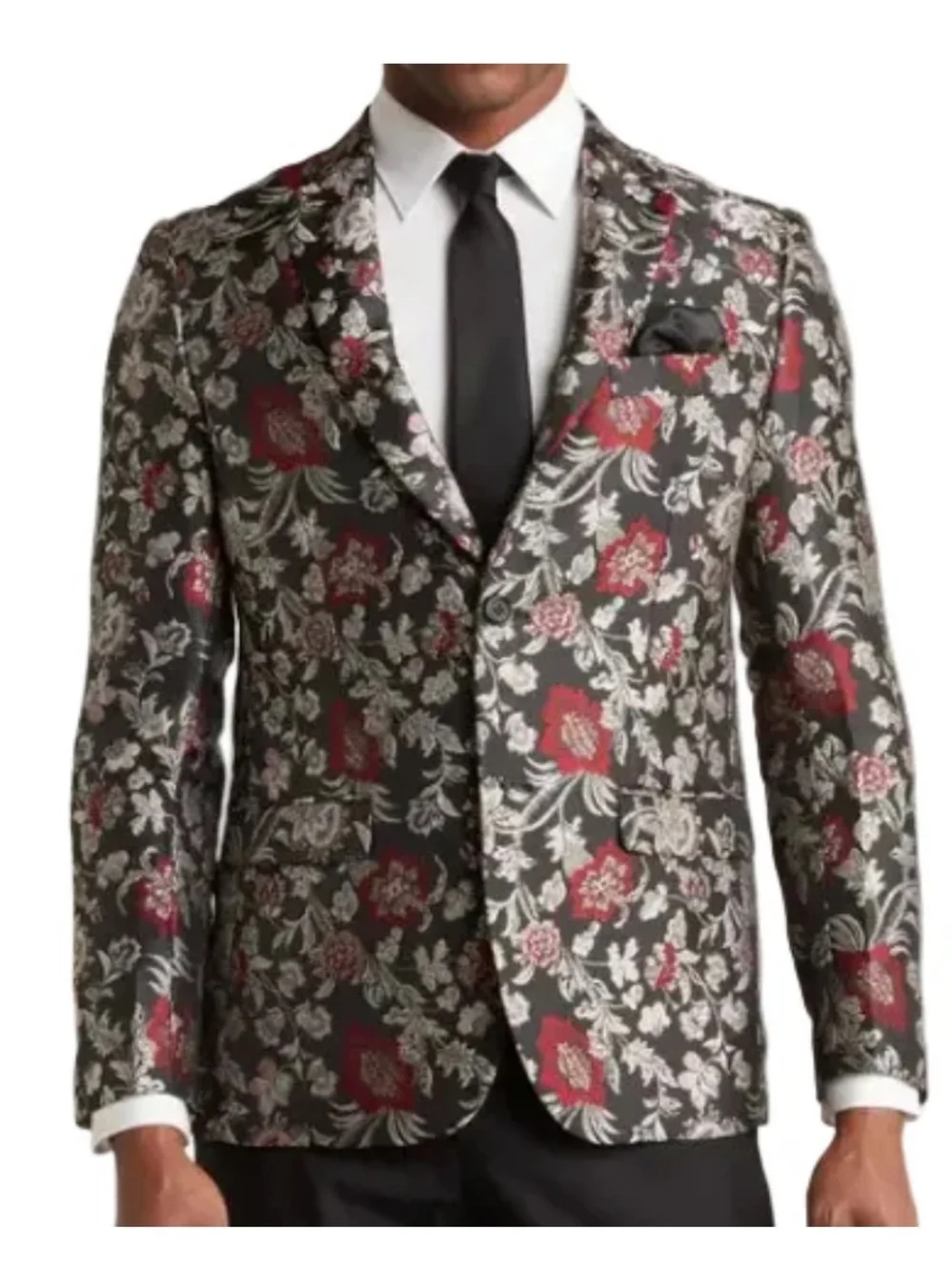 Soul of London Black/Red/Metallic Floral Tuxedo Statement Jacket Size 38 Regular